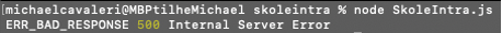 ERR_BAD_RESPONSE 500 Internal Server Error